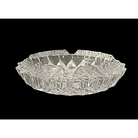 Vintage Cut Clear Glass Cigar Cigarette Ashtray 7 Inch Heavy MCM - Picture 3 of 6